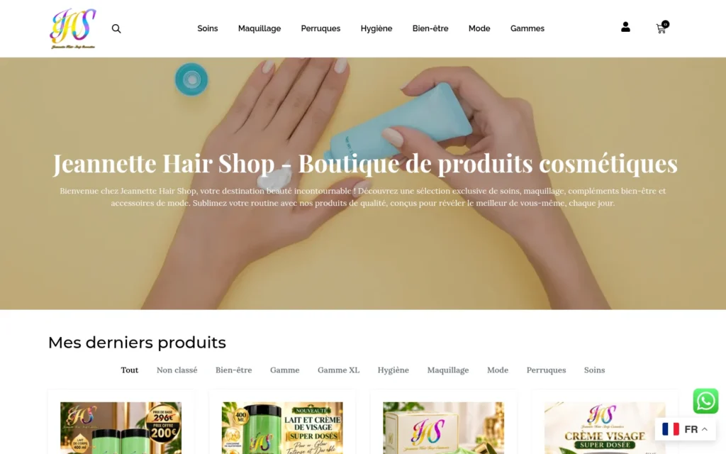 Page d’accueil du site Jeannette Hair Shop