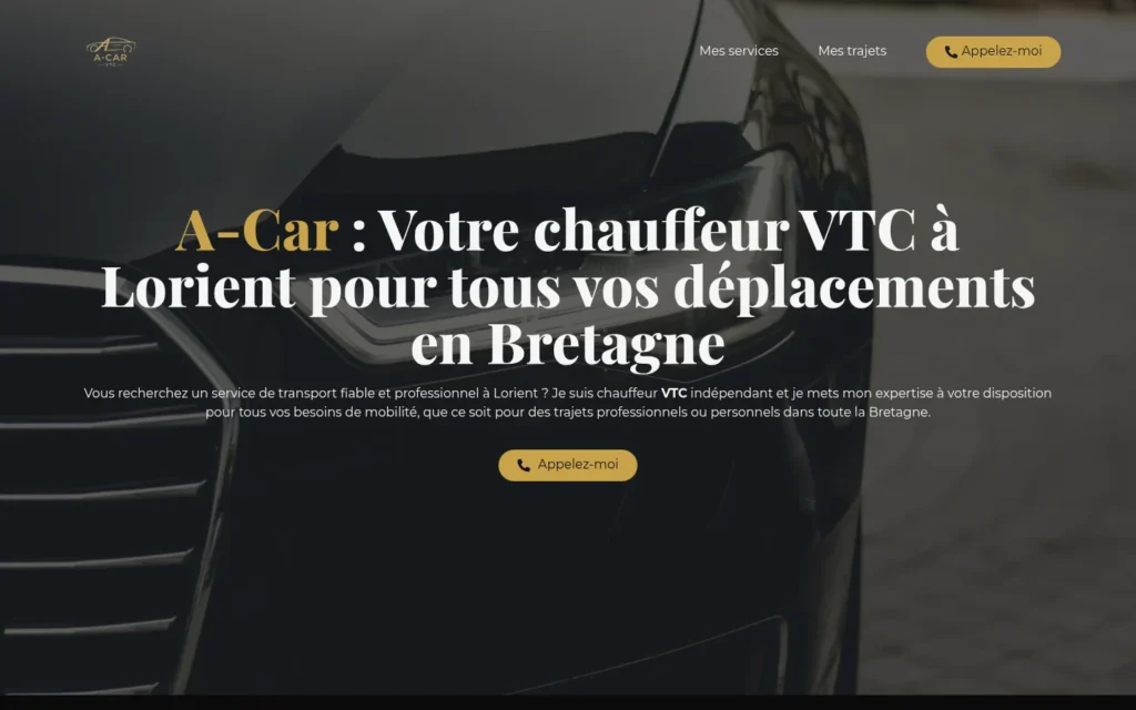 Page d’accueil du site A-Car | VTC Lorient