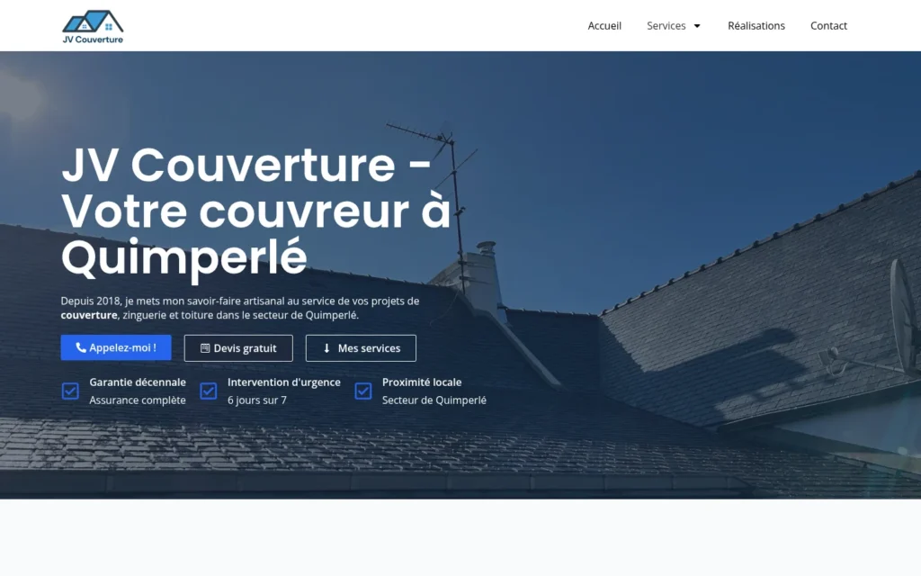 Page d’accueil du site JV Couverture
