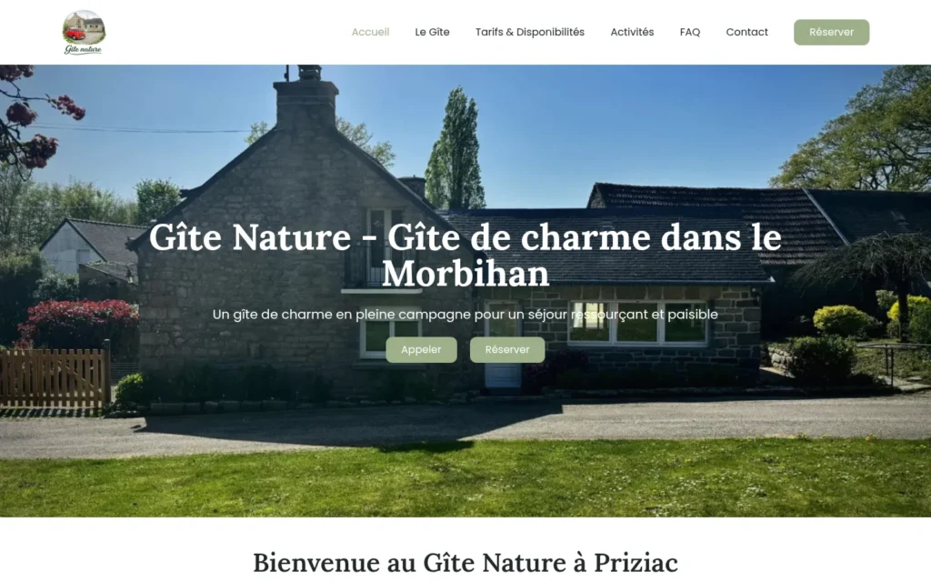 Page d’accueil du site Gîte Nature