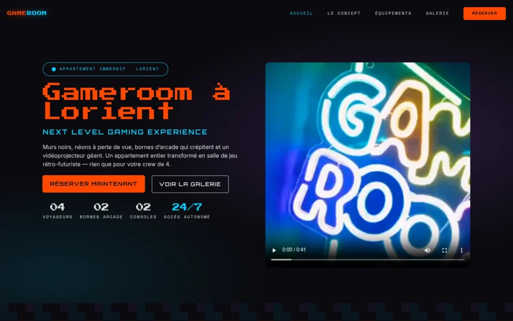 Page d’accueil du site Gameroom Lorient