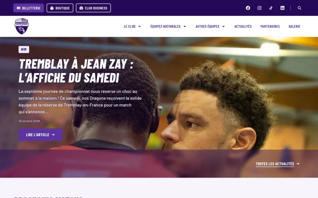 Page d’accueil du site Lanester Handball sur ordinateur